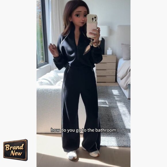 Long Sleeve Jumpsuit with Pockets, Mock Neck, Wide Leg, Travel Outfit - Picture 6 of 6